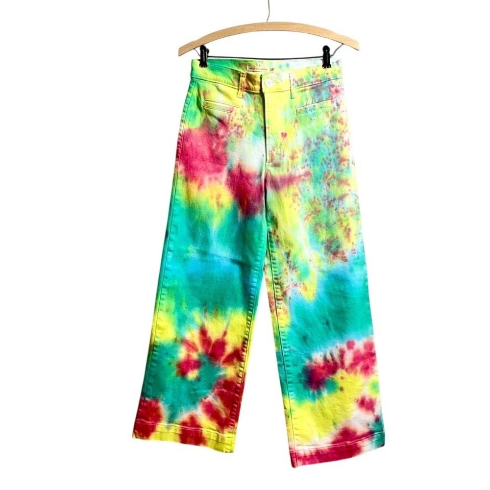 Custom tie dyed Levis Ribcage wide leg crop white sz 26 high waisted pants